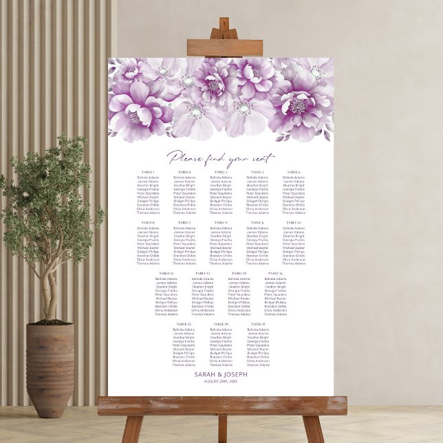 Elegant 17 Bord Rosa Blommig Bröllops Placeringspl Poster (Skapare uppladdad)