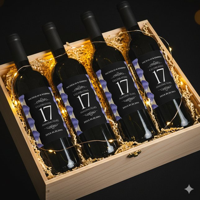 Elegant 17:e Snäckorna Bröllop-årsdagen Vinflaska Etikett (17th Shells Wedding Anniversary Wine/Liquor Drink Labels Cover Photo)