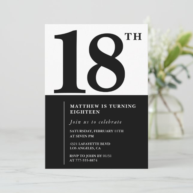 Elegant 18-års inbjudan Black Chic Modern (Stående Fram)