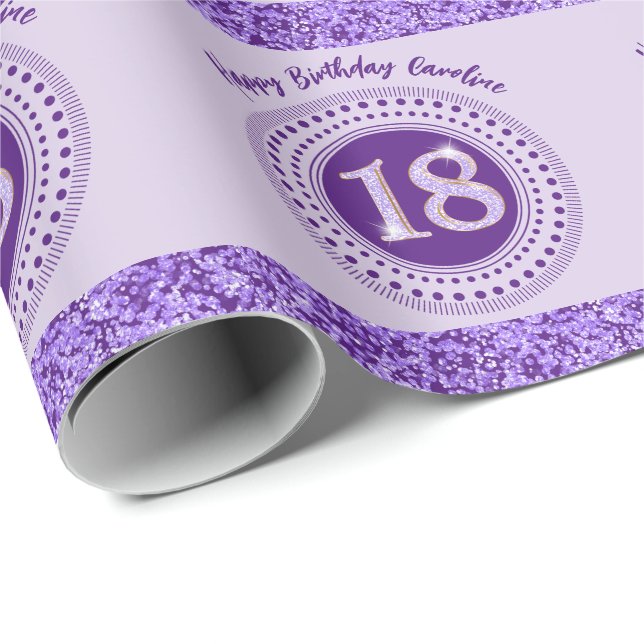 Elegant 18-årsdag Lila Glitter med Ränder Presentpapper (Rullad Hörn)