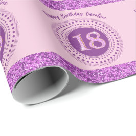 Elegant 18:e födelsedag Rosa Glitter med Rand Presentpapper