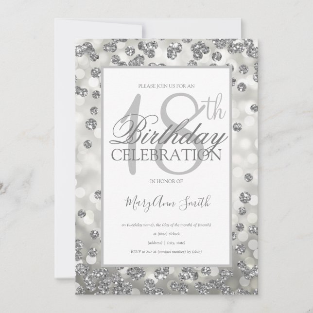 Elegant 18:e födelsedagen Silver Glitter Ljus Inbjudningar (Framsida)