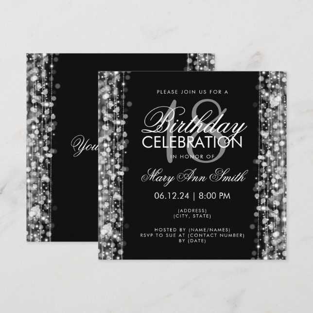 Elegant 18:e Födelsedagsfesten Sparkles Silver Inbjudningar (Fram/baksida)