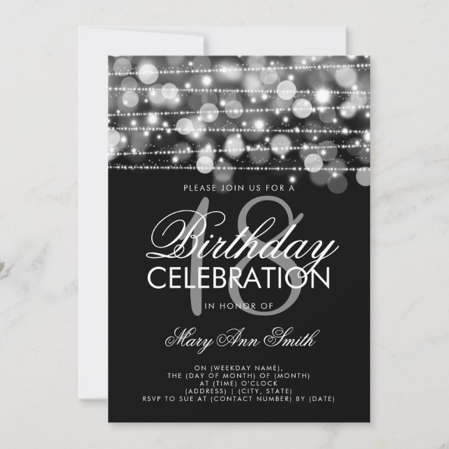 Elegant 18:e Födelsedagsfesten Sparkles Silver Inbjudningar (Framsida)