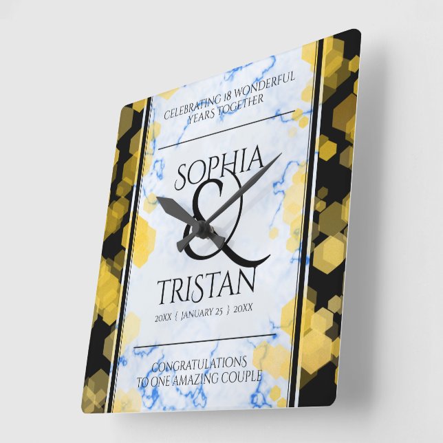 Elegant 18:e Porcelain Bröllop-årsdagen Fyrkantig Klocka (Vinkel)