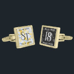 Elegant 18:e Porcelain Bröllop-årsdagen Guldpläterade Manschetterknappar<br><div class="desc">Högtidlighålla 18:e porslinsfirandet bröllop i stil med dessa minneshögtider! Elegantens svarta och vita bokstäver med guld-dammad sexkantiga konfetti på vita, porslinblåmarmorerade och svarta bakgrunder lägger till en minnesvärd beröring för detta särskilda tillfälle och denna milstolpe. Anpassa med parets initialer och data i giftermål. Design © W.H. Sim. Se mer på...</div>