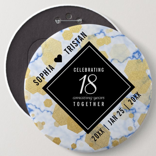 Elegant 18:e Porcelain Bröllop-årsdagen Knapp (Framsida & baksida)