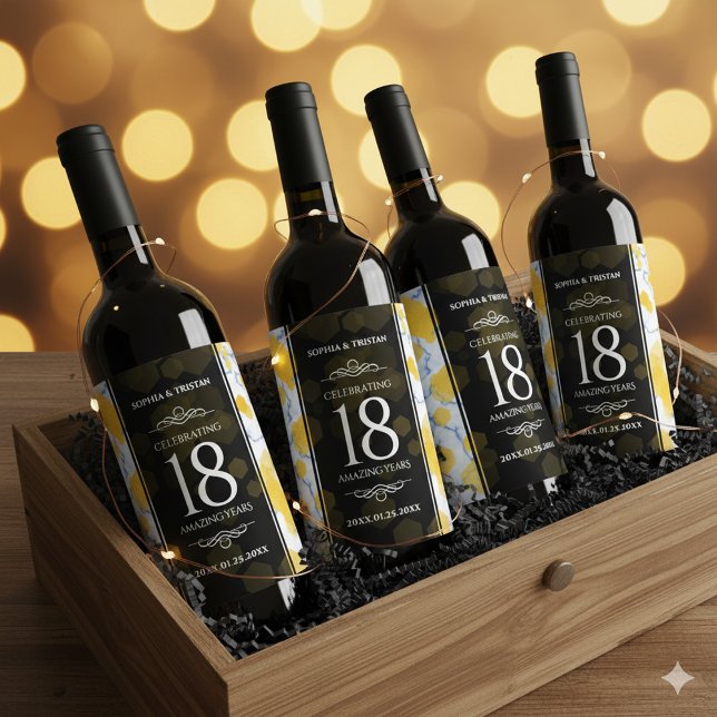 Elegant 18:e Porcelain Bröllop-årsdagen Vinflaska Etikett (18th Porcelain Wedding Anniversary Wine/Liquor Drink Labels Cover Photo)