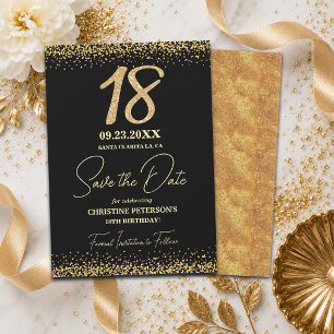 Elegant 18:e Svart Guld Glitter Födelsedag Spara Datumet