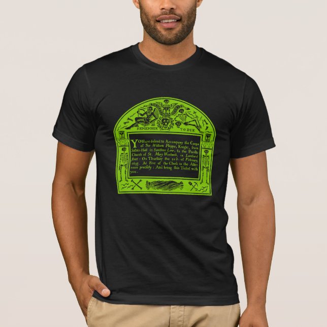 Elegant 18th C English Funeral Notice T Shirt (Framsida)