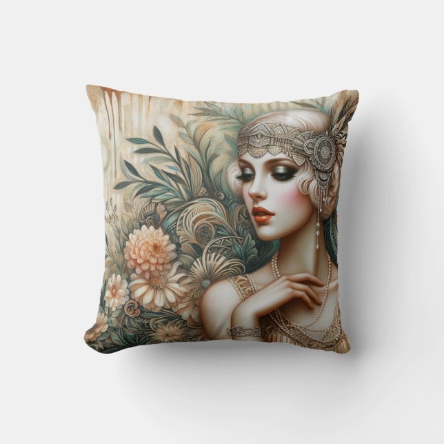 Elegant 1920-talet Flapper Dam från 20-talet Kudde (Framsida)
