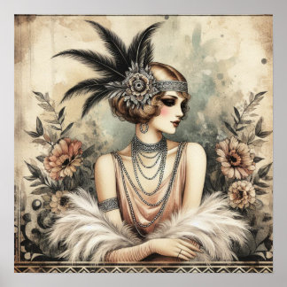 Elegant 1920-talet Flapper Dam Poster