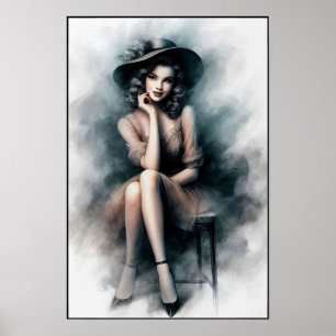 Elegant 1930-tals Vintage Mode Porträtt Vägg Poster