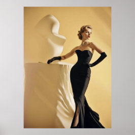Elegant 1950:s modell med nattsvart klänning poster