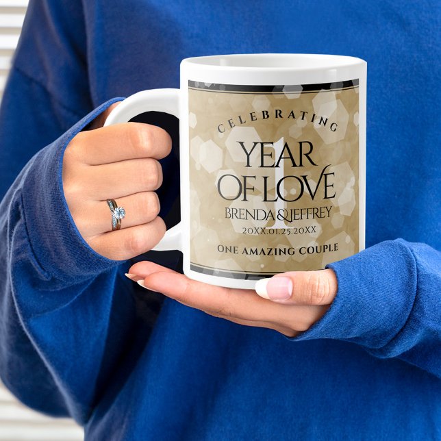 Elegant 1:a årsdagen för Pappra Bröllop i Firande Jumbo Mugg (1st Wedding Anniversary Jumbo Coffee Mug Cover Photo.)