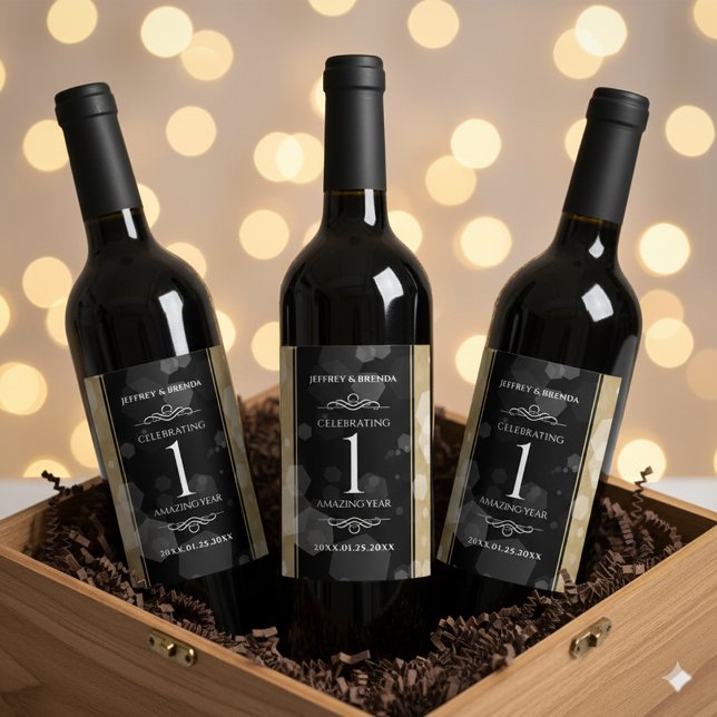 Elegant 1:a årsdagen för Pappra Bröllop i Firande Vinflaska Etikett (1st Paper Wedding Anniversary Wine/Liquor Drink Labels Cover Photo)