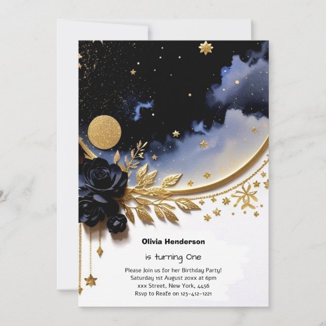 Elegant 1:a födelsedagsinbjudan inbjudningar (Framsida)