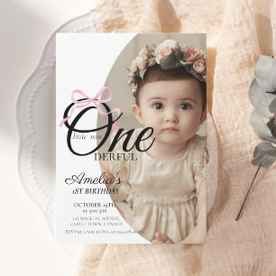Elegant 1:a foto Bow Birthday Girly Party Inbjudningar