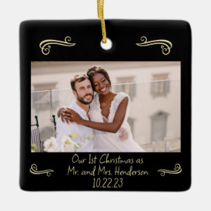 Elegant 1:a jul, fru Guld och fru Black Julgransprydnad Keramik
