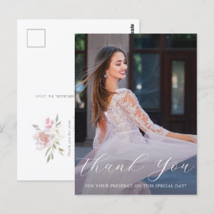 Elegant 1 Photo Quinceanera Rosa Blommigt Script Vykort