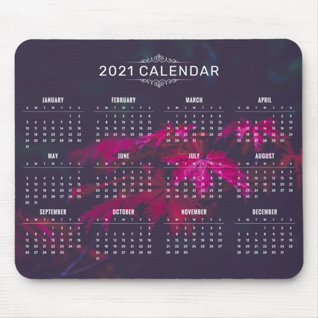 Elegant 2021-kalender för Maple Lövs | Mousepad Musmatta (Framsidan)