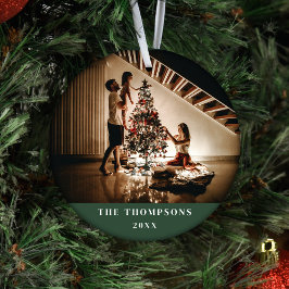 Elegant 2023 Mörk grönt med familjeflyst foto Julgransprydnad Keramik