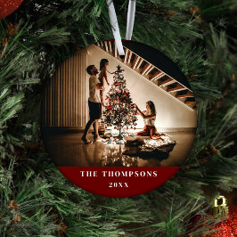 Elegant 2024 Family Photo Minimalist Mörk Red Julgransprydnad Keramik