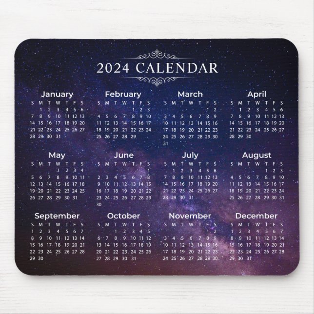 Elegant 2024 Kalender om mjölkaktig väg | Mousepad Musmatta (Framsidan)