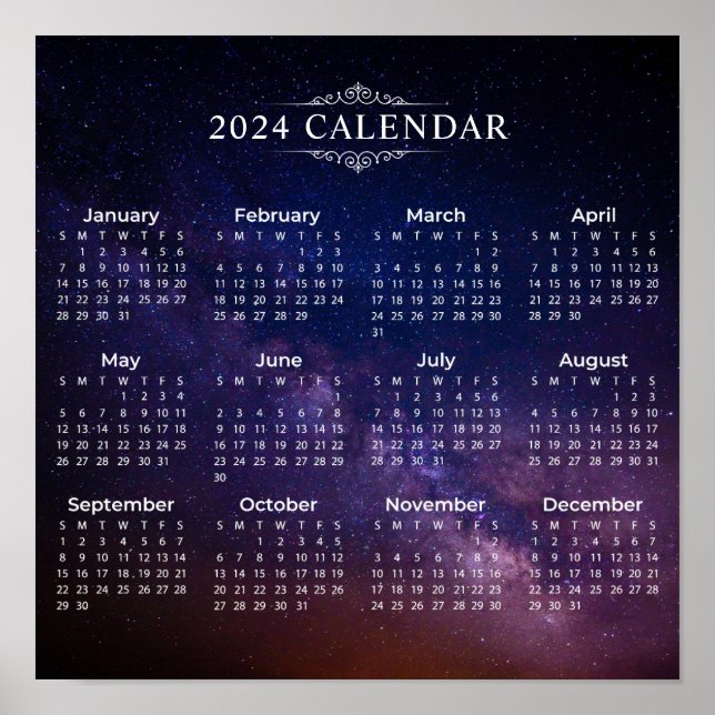 Elegant 2024 Kalender om mjölkaktig väg | POSTER (Framsidan)