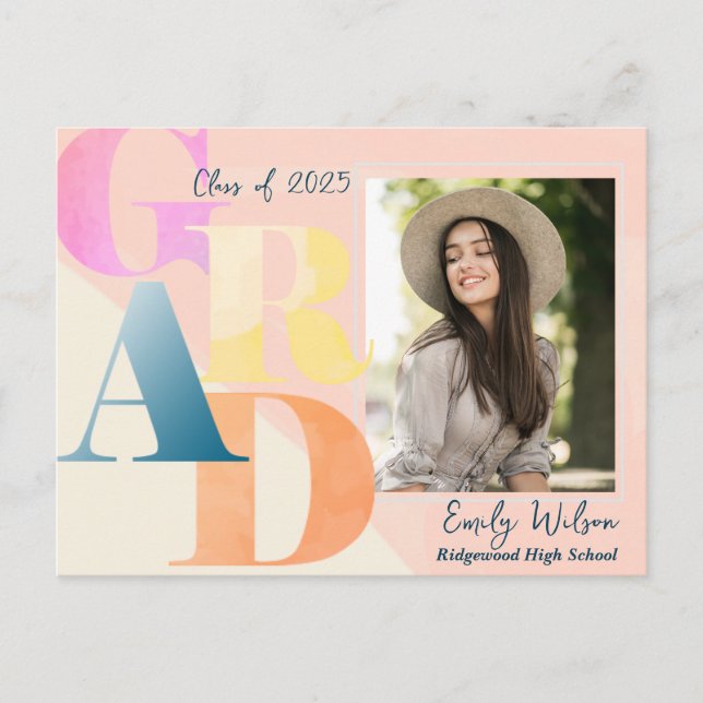 Elegant 2025 GRAD 2 Photo Student annons Vykort (Framsida)