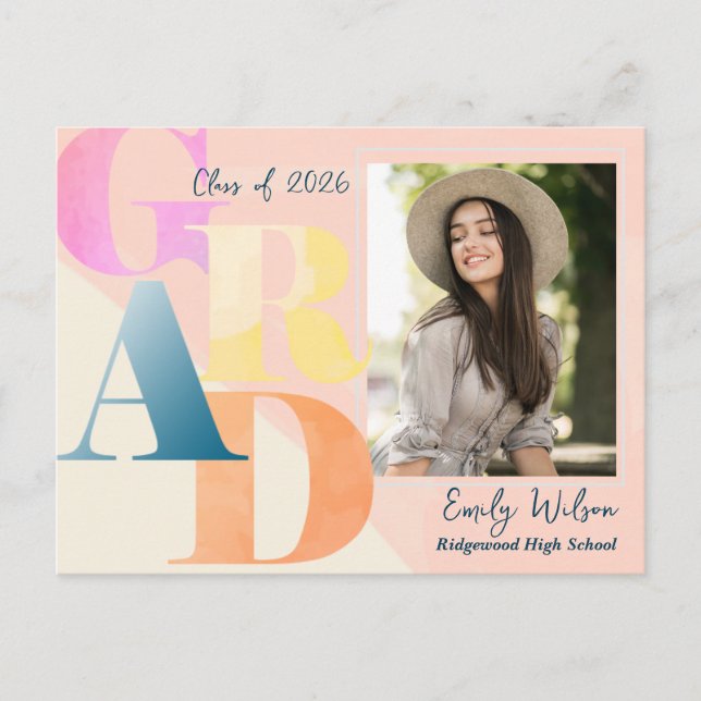 Elegant 2025 GRAD 2 Photo Student annons Vykort (Framsida)