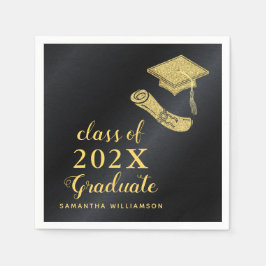 Elegant 2025 Svarta och Guld Studenten Pappersservett