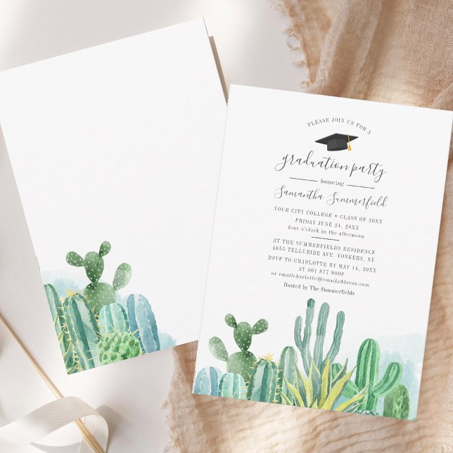 Elegant 2026 Examen Examenfest Inbjudningar (Class of 2025 Grad Cacti Plants Graduation Party Invitation)