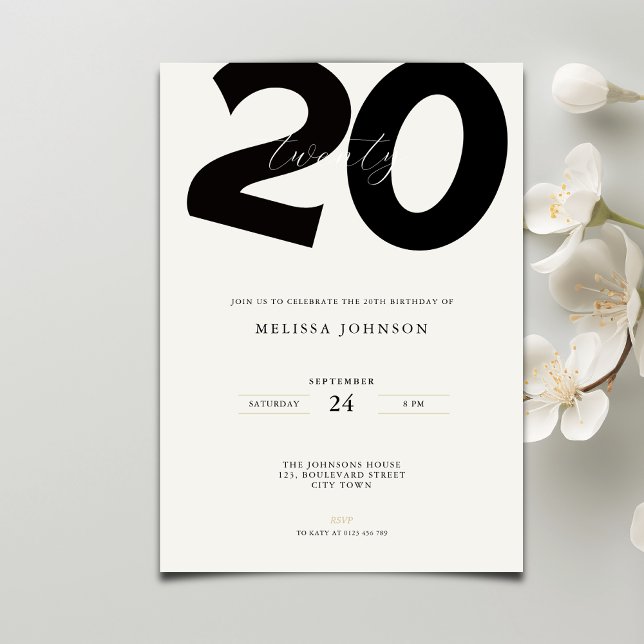 Elegant 20-års inbjudan - Minimal stil (Skapare uppladdad)
