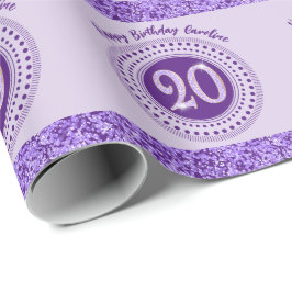 Elegant 20-årsdag Lila Glitter med Ränder Presentpapper