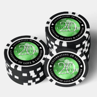 Elegant 20:e årsdagen av Emerald Bröllop Poker Marker