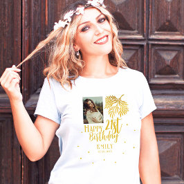 Elegant 21:a födelsedag Guld Foliage Photo Party T Shirt
