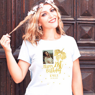 Elegant 21:a födelsedag Guld Foliage Photo Party T Shirt