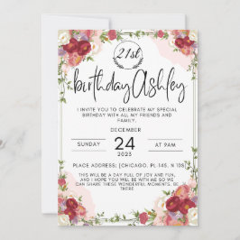 Elegant 21:a födelsedag med blommor inbjudningar