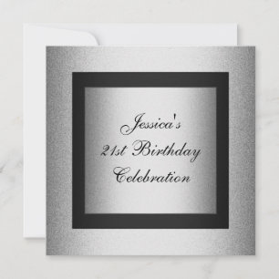 Elegant 21:a födelsedag, svart och Silver-metall Inbjudningar