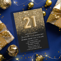 Elegant 21:a födelsedag Svarta och Guld Glitter