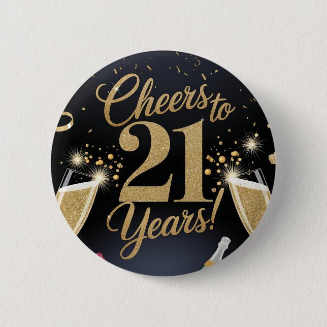 "Elegant 21:a födelsedagsdesignen - Guld Glitter Knapp (Framsida)