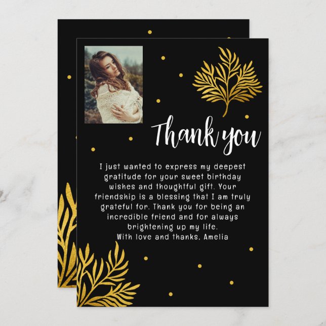 Elegant 21:a födelsedagsfoto för Guld Tack Kort (Fram/baksida)