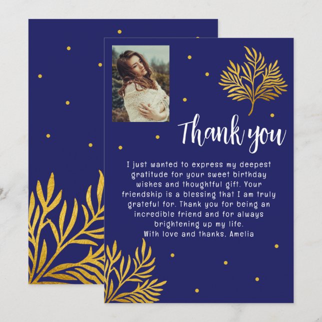 Elegant 21:a födelsedagsfoto för Guld Tack Kort (Fram/baksida)