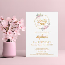 Elegant 21:a födelsedagsinbjudan - Blommigtens cha