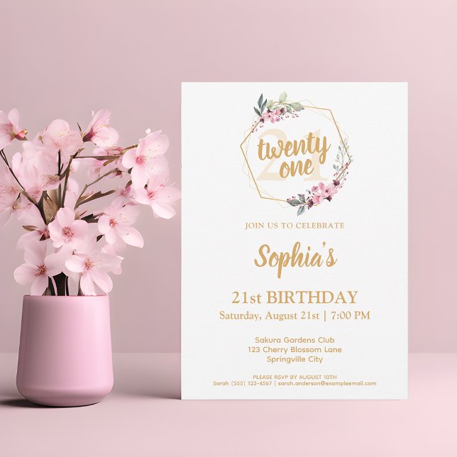 Elegant 21:a födelsedagsinbjudan - Blommigtens cha Inbjudningar (Elegant 21st Birthday Invitations - Blossom into a Celebration of Elegance 🌸🎉)