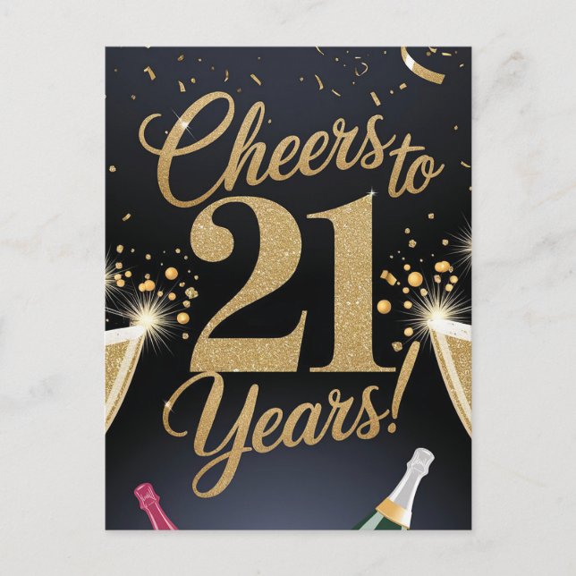 "Elegant 21-årsdesign – Guldglitter" Vykort (Framsida)