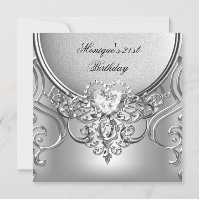 Elegant 21-årsfest silver diamant inbjudningar (Framsida)