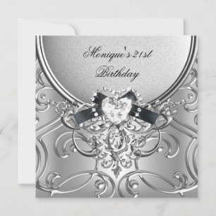 Elegant 21-årsfest Silver Svart Diamant Inbjudningar