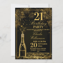Elegant 21st Birthday Gold Bottle Fizz Inbjudningar